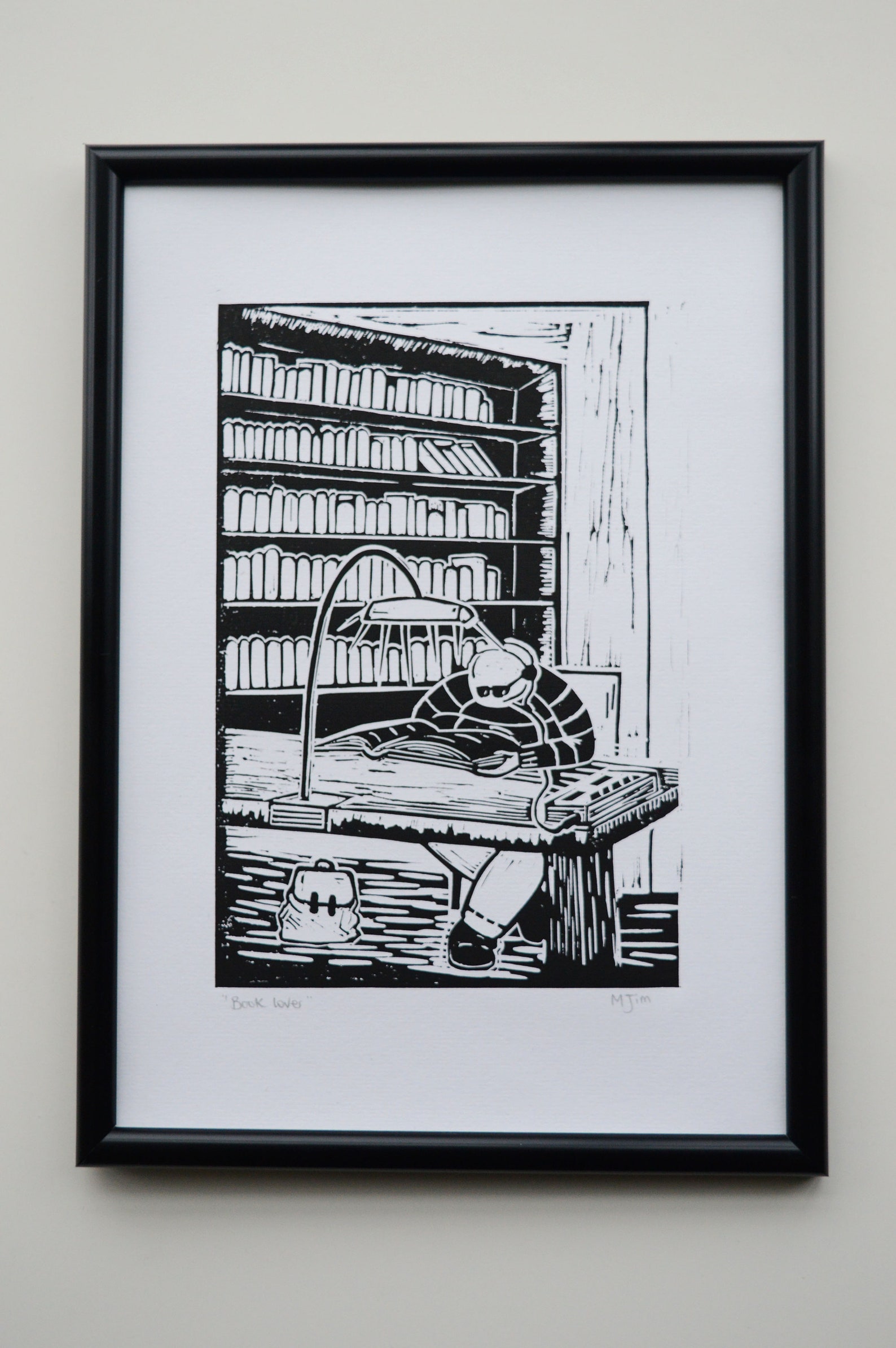 Original Linoprint Book Lover Linocut Unframed Handmade Wall Etsy