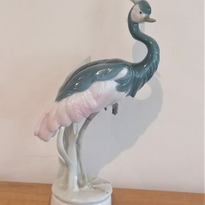 Royal Dux Bohemia Porcelain Crowned Crane Figurine