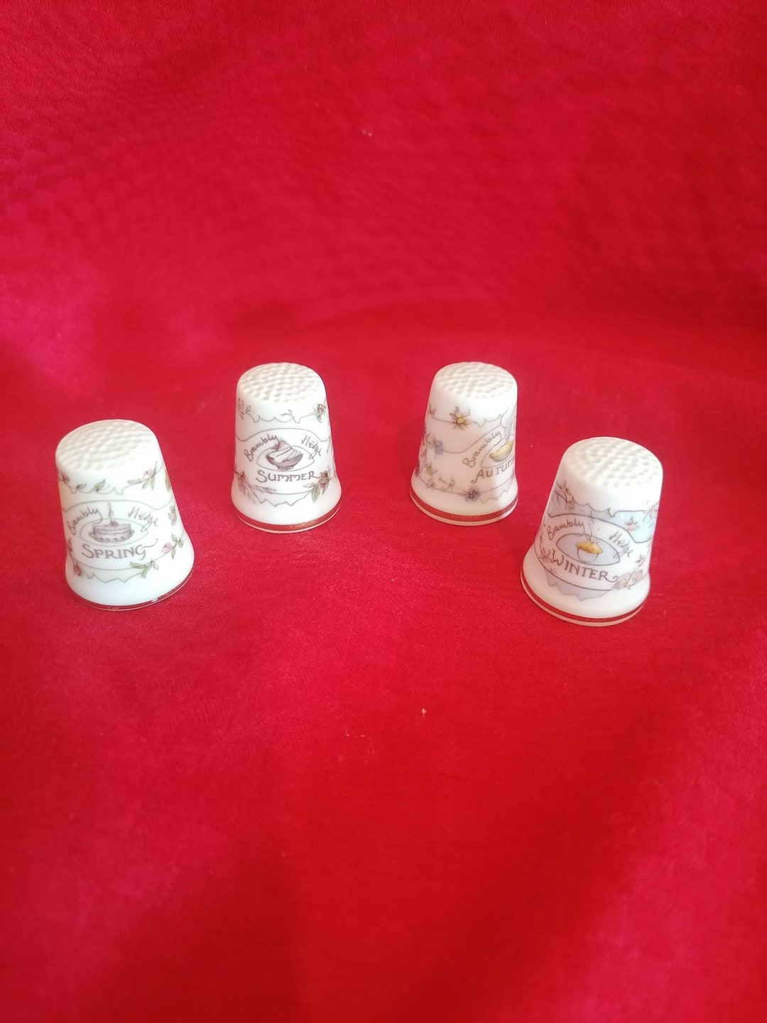 Royal Doulton 4 Brambly Hedge Thimbles. Spring, Summer, Autumn, Winter