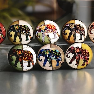 Indian Elephant Cabinet Knobs, Handmade Ceremonial-Inspired Pulls with Customizable Sets