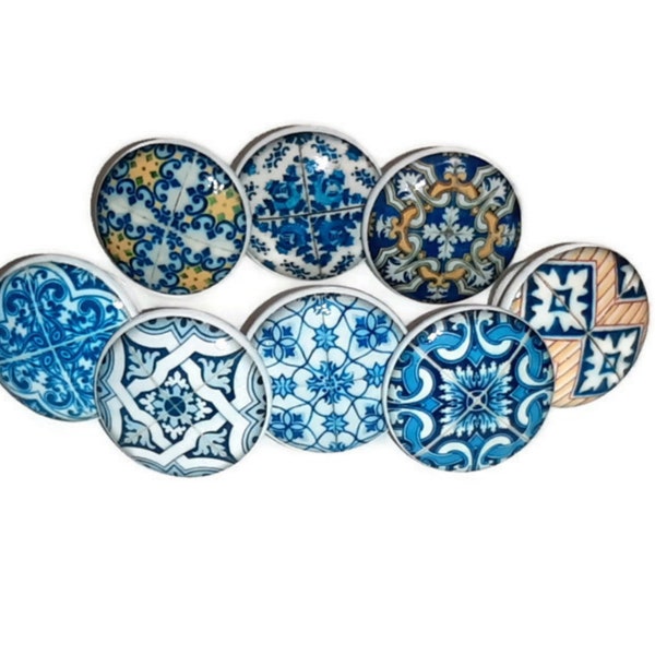 Talavera Kitchen Cabinet Knob Set, Blue Azulejos Knob & Pull for Dresser Drawer, Desk, Bifold - Pantry Door Handle, Home Decor - Ideal Gift