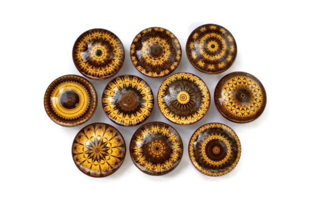 Brown Kaleidoscope Knob Set, Kitchen Knob, Dresser Drawer Knob Pull, Gift for New Home