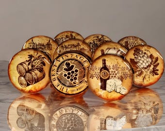 Vineyard Cabinet Knobs, Rustic Wine Cellar Drawer Pulls, Customizable Knob Sets, Wine Themed Decor