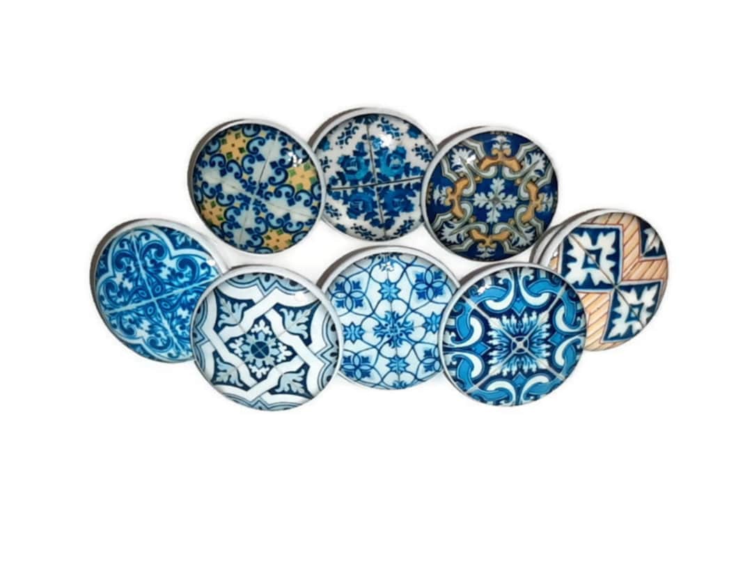 Blue Azulejos Knobs & Pulls Set Versatile for Kitchen
