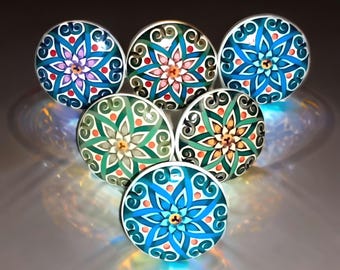 Cottagecore Mandala Cabinet Knobs, Earthy Boho Drawer Pulls, Shabby Chic Furniture Hardware, Customizable Sets