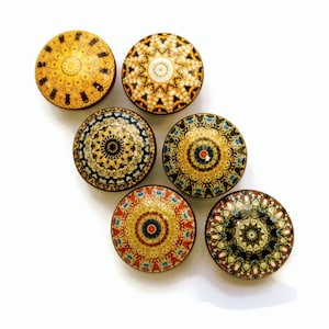 Artistic Mandala Drawer Knobs, Handmade Boho Cabinet Pulls, Customizable Sets