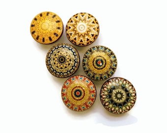 Handmade Mandala Knob & Pull Set for Kitchen Cabinet, Dresser Drawer, Furniture Hardware, Door Handles, Custom Options, Personalized Gift