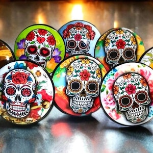 Customizable Sugar Skull Cabinet Knobs, Festive Dresser Drawer Pulls, Day of the Dead Inspired