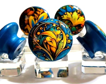 Turquoise Paisley Cabinet Knobs & Pulls, Customizable Sets, Handcrafted Bohemian Art Deco