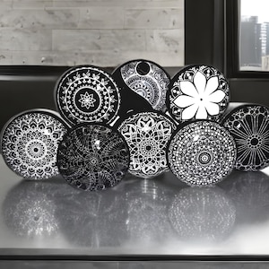 Black and White Bohemian Style Knob Sets, Handmade Cabinet Hardware, Customizable Drawer Pull