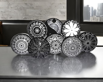 Black and White Bohemian Style Knob Sets, Handmade Cabinet Hardware, Customizable Drawer Pull