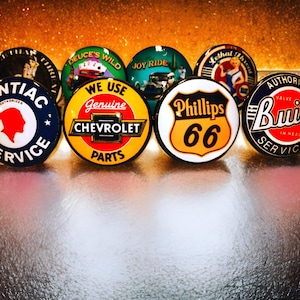 Vintage Automobile Sign Knob & Pull Set for Cabinets, Dresser Drawers, Desk, Oil Company Memorabilia Decor - Unique Gift for Car Enthusiasts