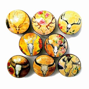 Boho Deer Skull Knob Sets, Vintage-Inspired Cabinet Hardware, Handmade Artisan Drawer Pull