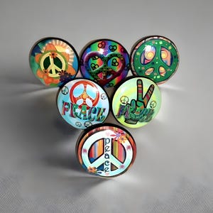 Chic Peace Sign Cabinet Knob Sets: Bohemian-Inspired Pull, BiFold Door Handle, Kid-Friendly Decor