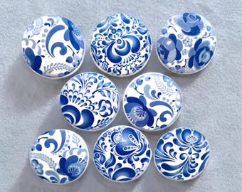 Cabinet Knob Sets, Customizable Drawer Pulls, Handmade Furniture Hardware, Vintage Gzhel Art