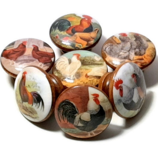 Farmhouse Chicks & Rooster Knob and Pull Set - Ideal for Kitchen Cabinets, Dresser Drawers, and More - Perfect Country Kitchen Decor Gift