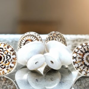 Elegant Kaleidoscope Kitchen Cabinet Knob Set, Gold & White Drawer Knob and Pull, Door Handle, Furniture Hardware, Custom Handmade Gift