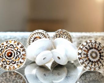 Kaleidoscope Cabinet Knob Sets: Gold & White Drawer Pull, Customizable Furniture Hardware
