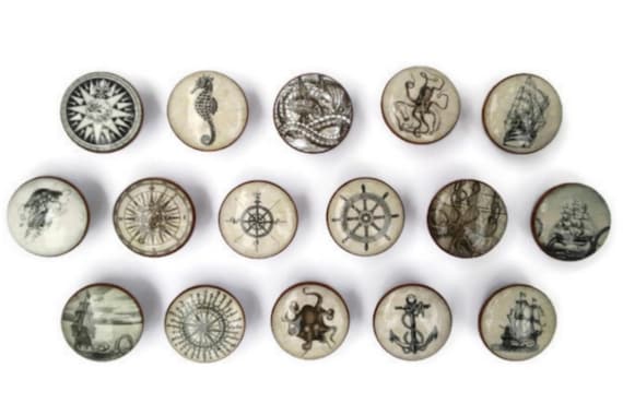 Vintage Nautical Knobs, Kitchen Cabinet Hardware, Coastal Drawer Pull, Customizable Sets