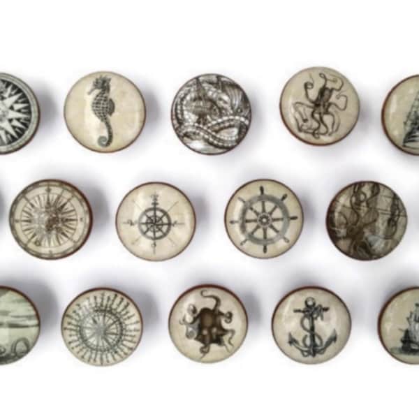 Vintage Nautical Knobs, Kitchen Cabinet Hardware, Coastal Drawer Pull, Customizable Sets
