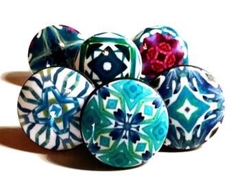 Mosaic Knob & Pull Set for Kitchen Cabinets - Buffet Hutch, Custom Design Knobs for Office Accent, Armoire, Dresser Drawers, Home Decor Gift