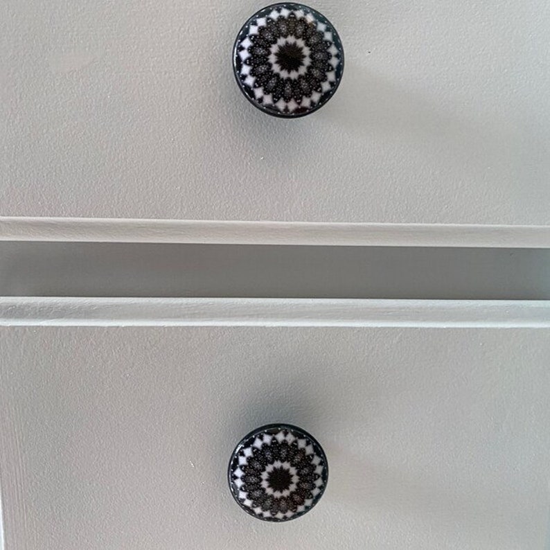 Handmade Black and White Kaleidoscope Knob and Pull Sets for Kitchen