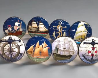 Nautical Ship Cabinet Knobs, Coastal Drawer Pulls, Customizable Knob Sets for Beach House