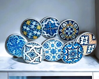 Blue Azulejos Cabinet Knobs, Talavera Furniture Pull, Customizable Sets, Dresser Drawer Handles