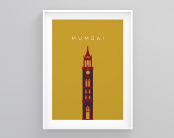 Mumbai City Landmarks, Rajabai Clock Tower, Wanderlust Print, Mumbai Travel Gift, Poster, Wall Art Decor, Modern Wall Art, Framed Prints,