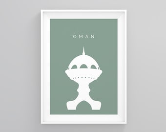 Oman landmark poster, wierookbrander in Muscat, reizen print, Masqat City posters, reizen print, galerie wanddecoratie, Home print