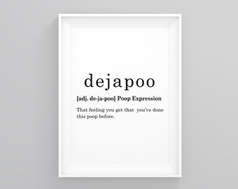 Dejapoo Meaning, Bathroom Wall Art, Humour Bathroom Art, Modern Framed Print, Minimal Typography, Framed Scandi Art,