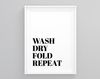 Wash Dry Fold Repeat, Minimalist Print, Abstract Wall Decor, Framed Wall Art, Home Wall Art, Laundry Decor, Scandinavian Art, Laundry Decor