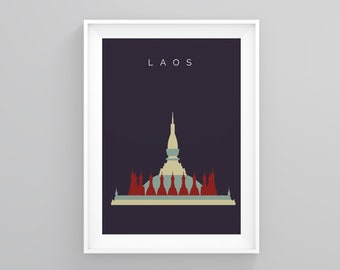 Laos Travel Wall Art, Pha That Luang Laos, Land Mark Print Travel Poster, Poster, South East Asia Print, Gap Year , Travel Wall Decor