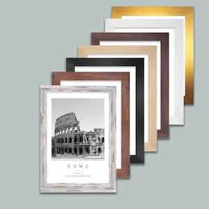 Marco de fotos de madera envejecida A4 (14 x 11 pulgadas), dorado A2 con paspartú, rústico, madera oscura A5, marco para póster de roble A3, cuadrado, arte plateado