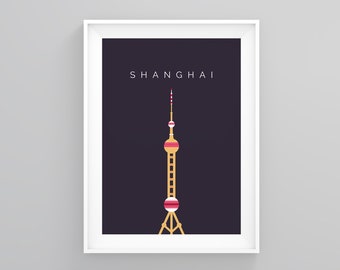 Shanghai Travel Poster, Shanghai Oriental Pearl Tower, City Prints, Shanghai Landmark Wall Art, Gift Ideas, New Home Gift, Home Print