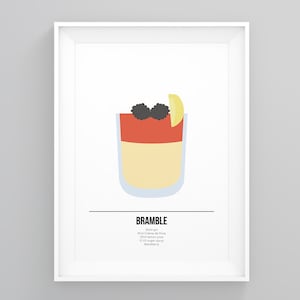 Bramble Cocktail Print, Gin-Liebhaber-Geschenk, Cocktail Poster, gerahmte Wandkunst, Küche, Drucke in der Küche, Kunstdrucke zu Hause, gerahmter Druck