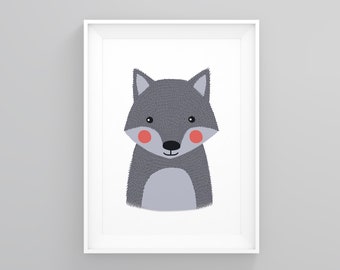 Wolf Cub Print, Woodland Animals Art, Nursery Prints, Kids Wolf Poster, Poster For Nursery, Wolf Cub Art, Kids Room Print, Wall Artwork