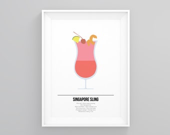 Cocktail Print, Singapore Sling Art, Cocktail Lover Gift, Fun Kitchen Artwork, Kitchen Quote Prints, Kitchen Wall Art, Great Kitchen Prints