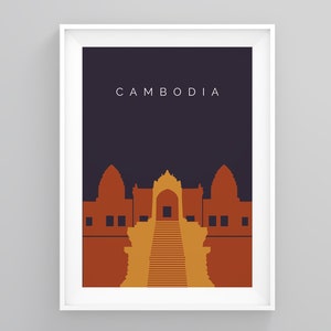 Cambodia Art Deco Travel Posters, Angkor Wat Cambodia, Minimalistic Travel Poster, Print, Gap Year Poster, Travelling city Wall Decor
