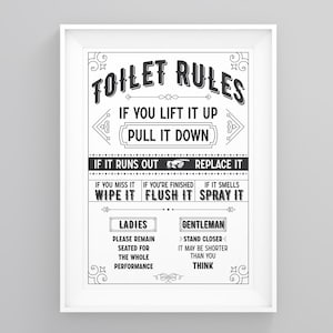 Toilet Rules, Bathroom Wall Prints, Bathroom Pictures, Framed Bathroom Art, Modern Art Print, Abstract Wall Decor,