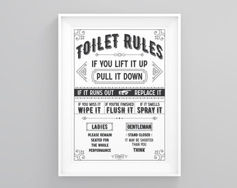 Toilet Rules, Bathroom Wall Prints, Bathroom Pictures, Framed Bathroom Art, Modern Art Print, Abstract Wall Decor,