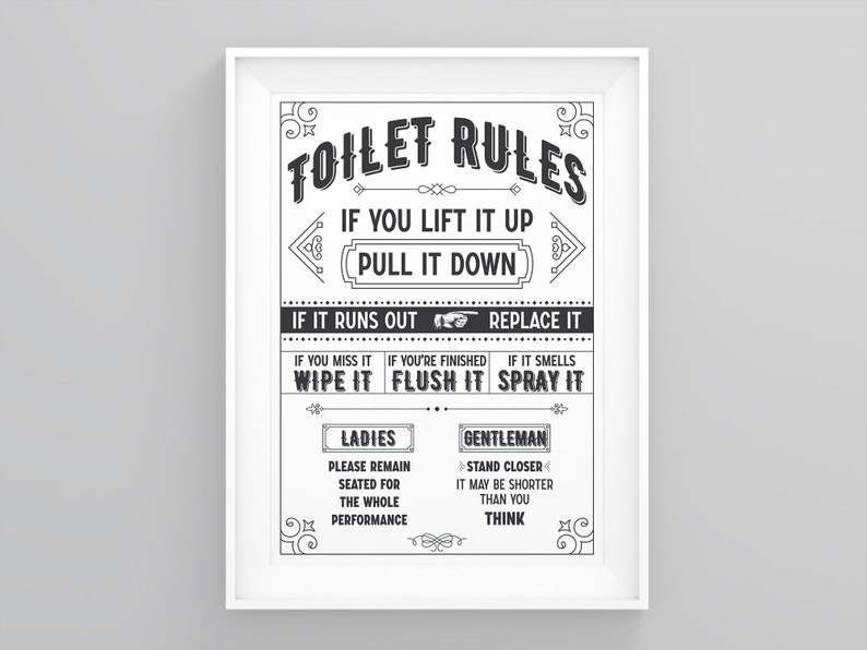 Toilet Rules Bathroom Wall Prints Bathroom Pictures Framed Etsy UK