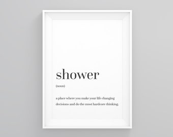 Shower Definition Print, Framed Toilet Print, Framed Bathroom Art, Bathroom Wall Art, Framed Wall Art, Minimalist Print, Framed Wall Print