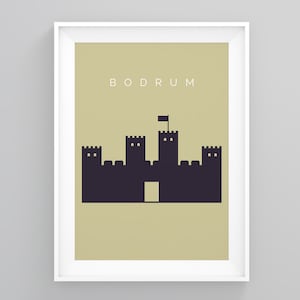 Bodrum Travel Wall Art, Bodrum Castle Travel Print, Bodrum Land Mark Print, Travel Poster, Minimalistic Travel Poster, Vintage Poster,