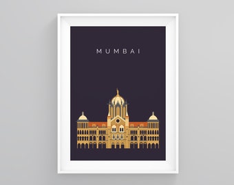 Mumbai Skyline Print, Cst Mumbai, Travel Decor, Mumbai City Prints, Wall Art Print, Modern Print, Wanderlust, Modern Minimal, Modern Art