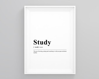 Study, Funny Definition Wall Art, Home, Wall Prints, Wall Art Decor, Dictionary Print, Home Wall Art, Framed Wall Art, Wall Art Print