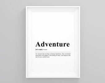 Adventure, Funny Dictionary Definition, Apartment Decor, Graphic Print, New Home Print, Poster Print, Wall Prints, Framed Wall Art, Home