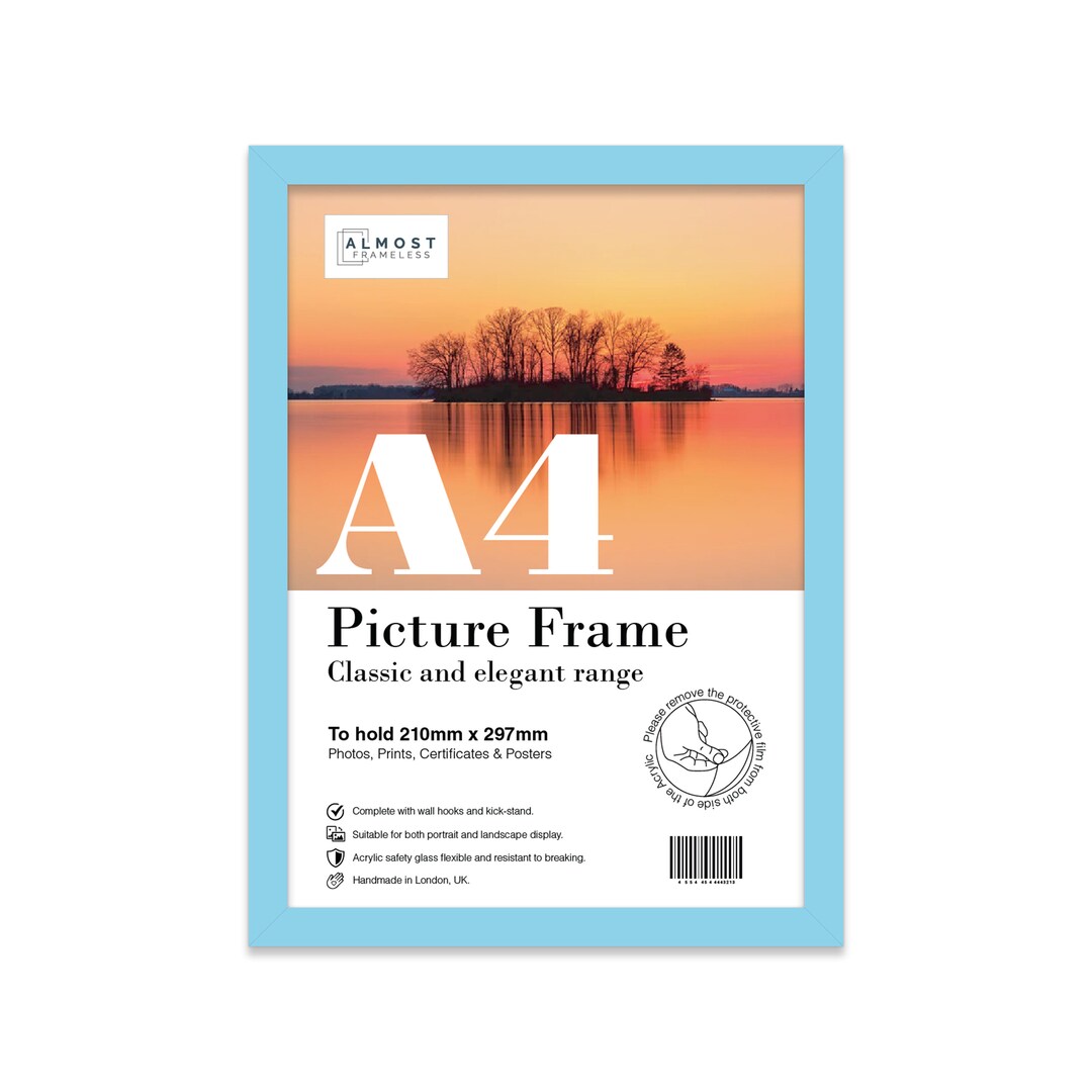 A4 Light Blue Picture Frame, A4 Frame Mount for A5 Print Opt, A4 Poster Frame, Photo Frame Light