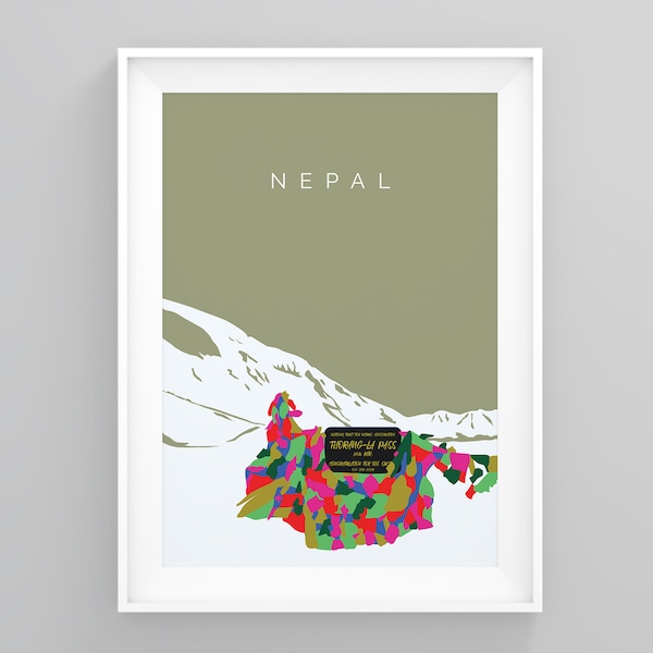 Monuments de la ville du Népal, Thorong La Pass, Affiches de voyage rétro, Annapurna Himal Voyage Cadeau, Affiche, Home Framed Art, Framed Wall Print