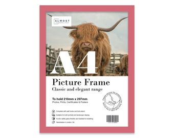 A4 Pink Picture Frame, A4 Frame with Mount for A5 Print Option, A4 Poster Frame, Photo Frame Pink A4 Size, Certificate Frame, Wall Art Fame